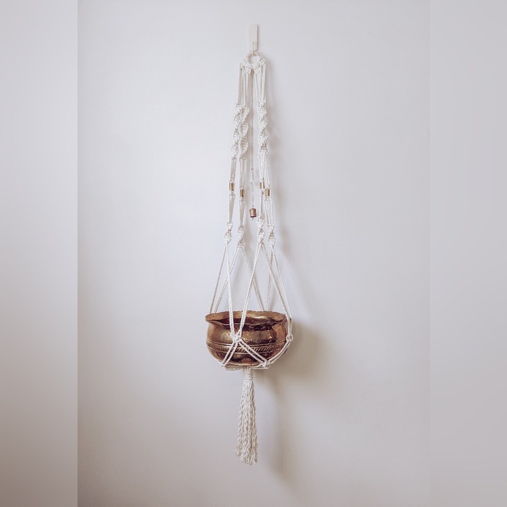 XL Macrame Plant Hanger with Suncatcher Crystal and Bell